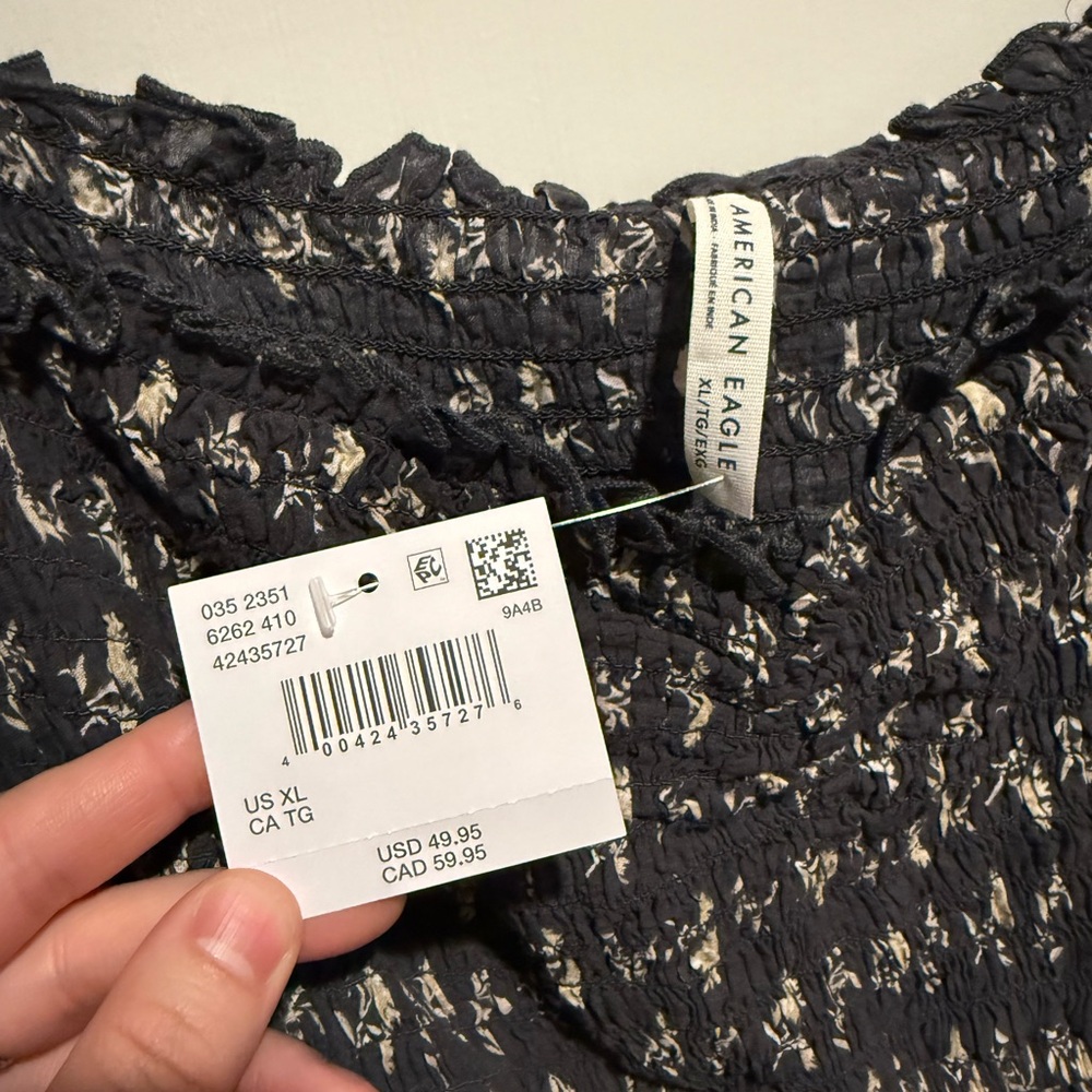 American Eagle Outfitters Dark Floral Smocked Blouse - Picture 2 of 3
